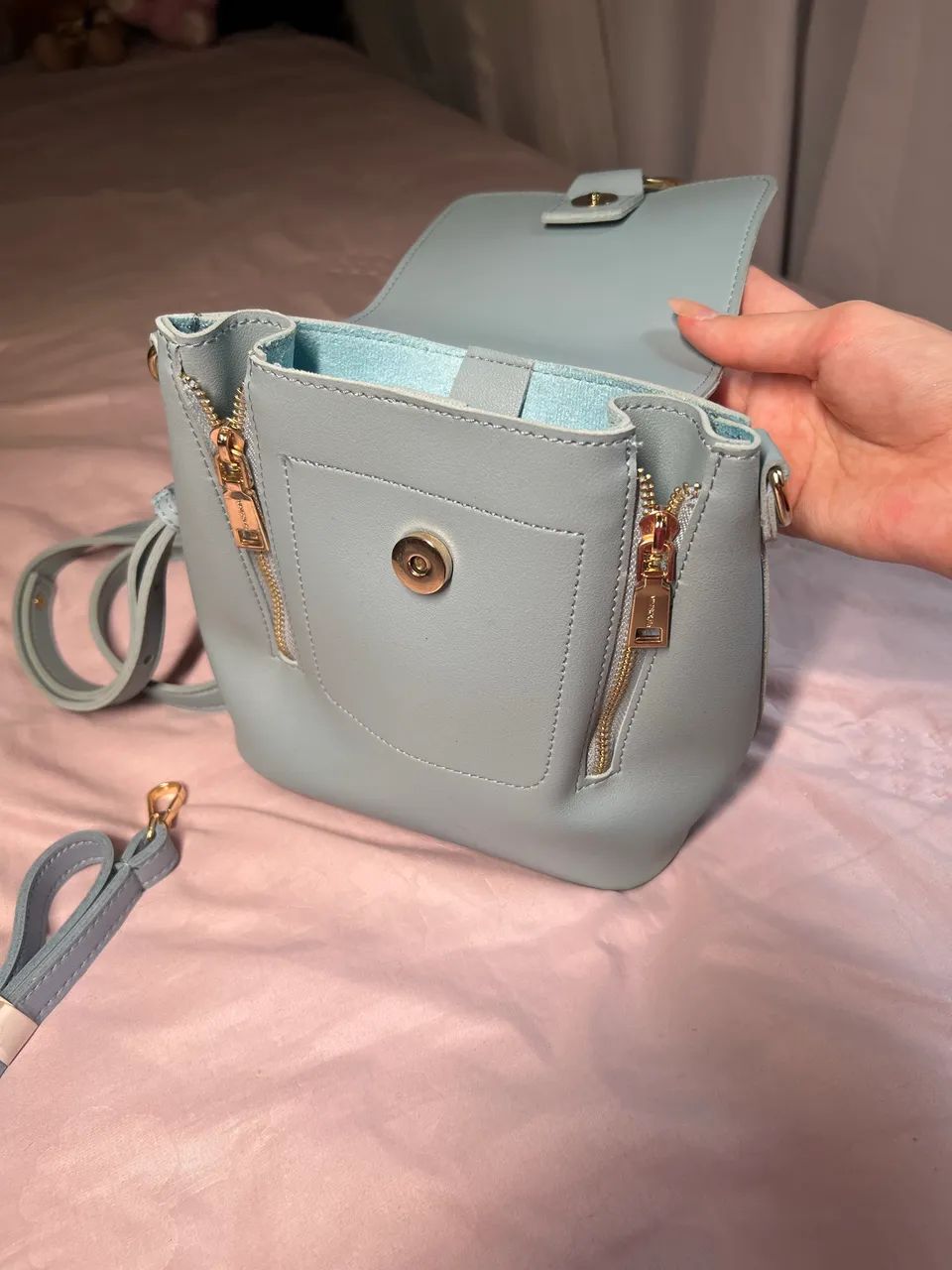 Bolsa mochilinha courino azul  - Foto 2