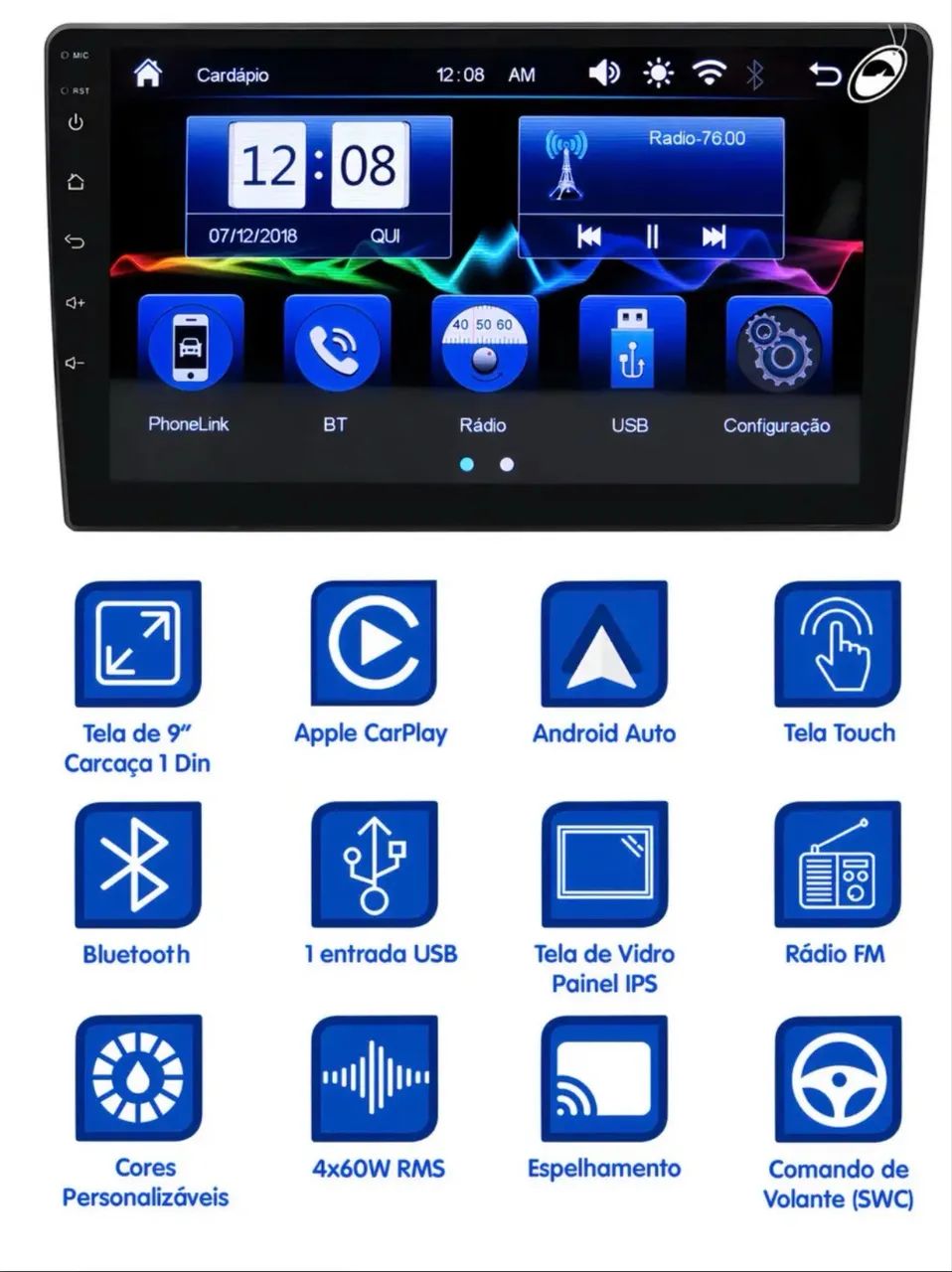 MULTIMÍDIA 9 POLEGADAS CARPLAY SEM FIO  - Foto 5