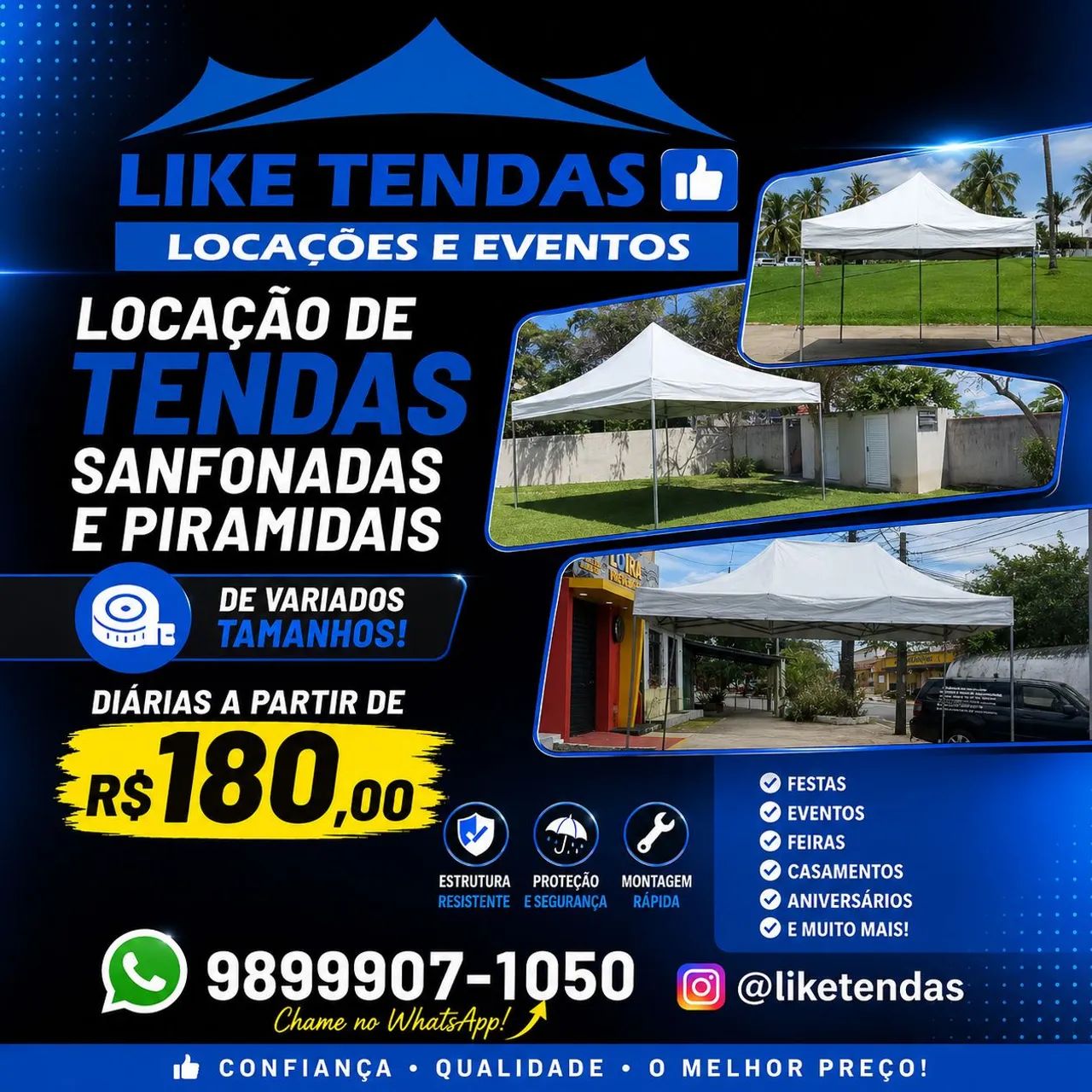 LOCAÇÃO DE TENDAS PIRAMIDAIS E SANFONADAS.