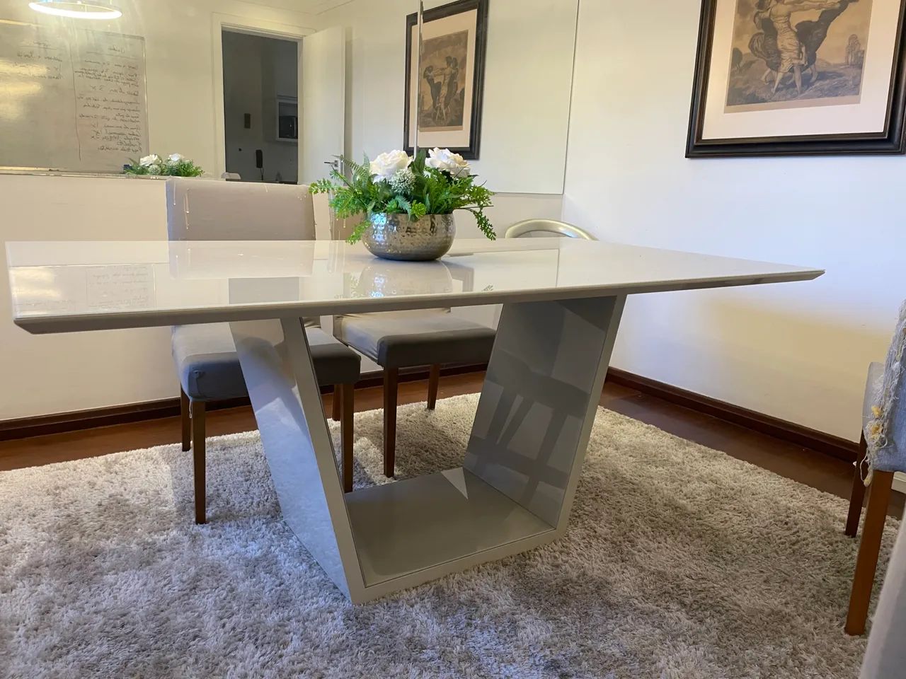 Mesa de jantar moderna vidro cinza 492724530741268481