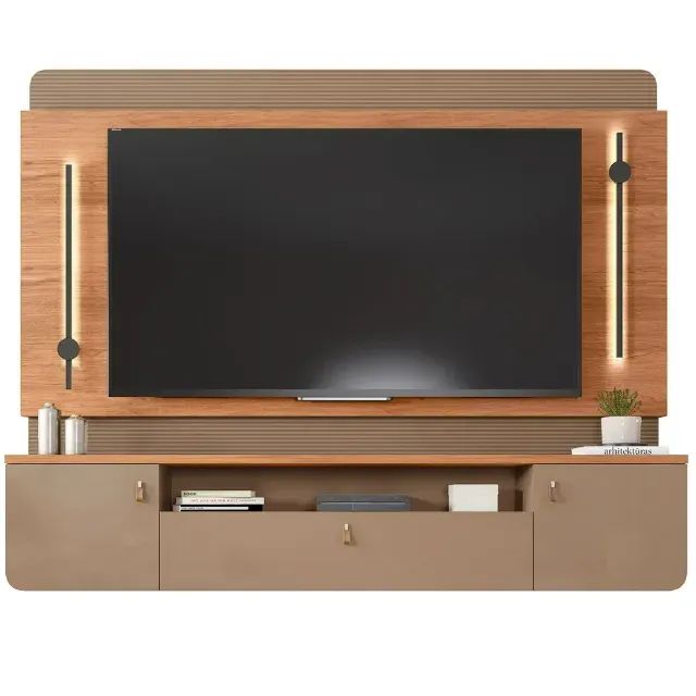 Painel Dali para Tv Até 75 Polegadas Ripado com Led 2 Portas 1 Gaveta Caemmun 203cm  - Foto 2