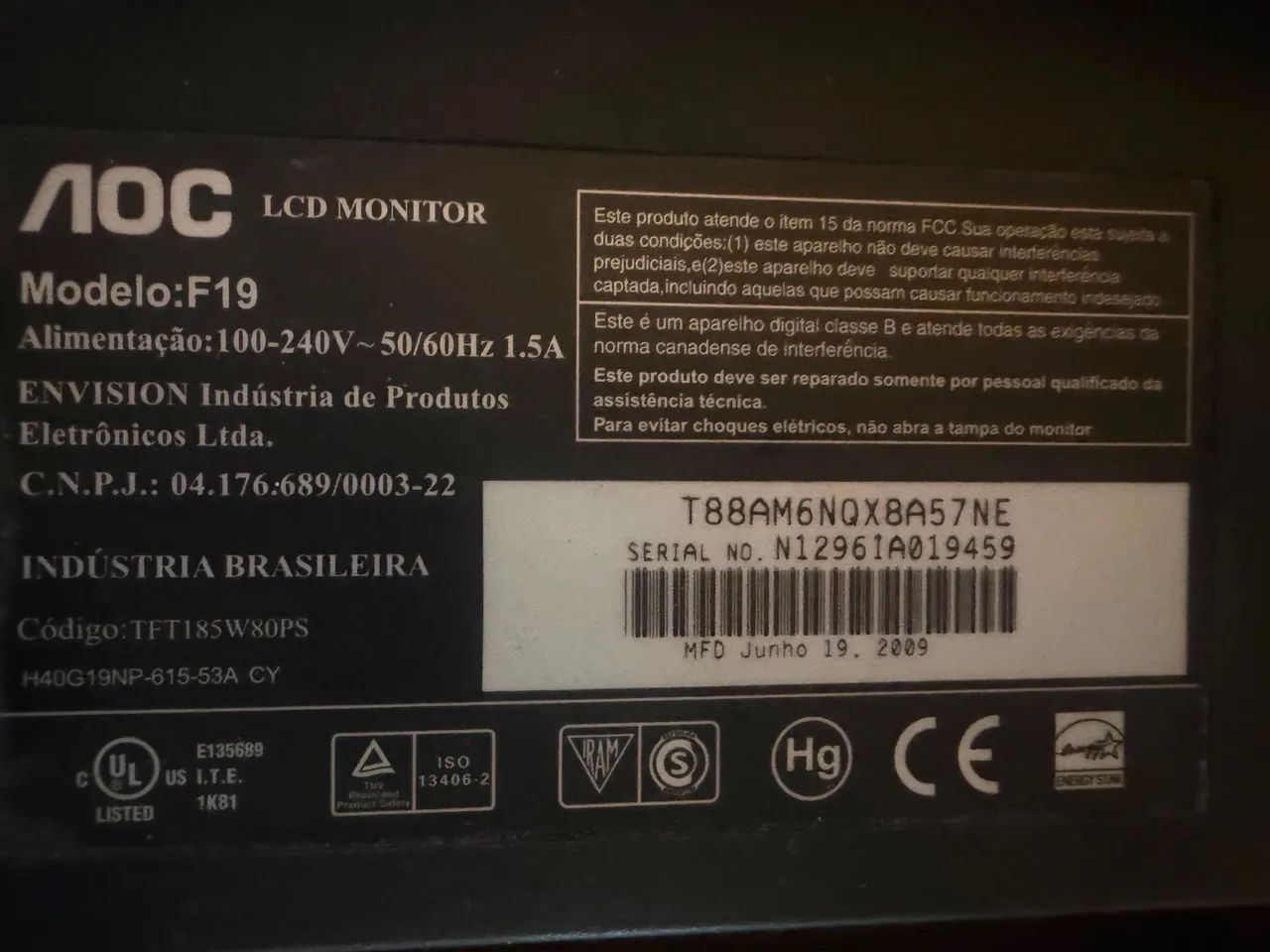 Monitor AOC LCD - F19 60HZ - Foto 4
