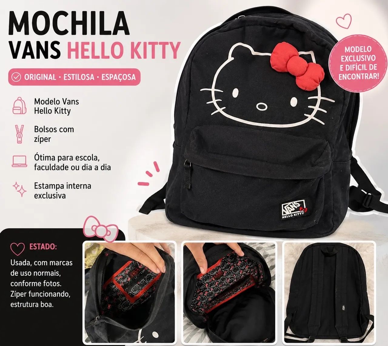Mochila Vans Hello Kitty Original Importada dos EUA