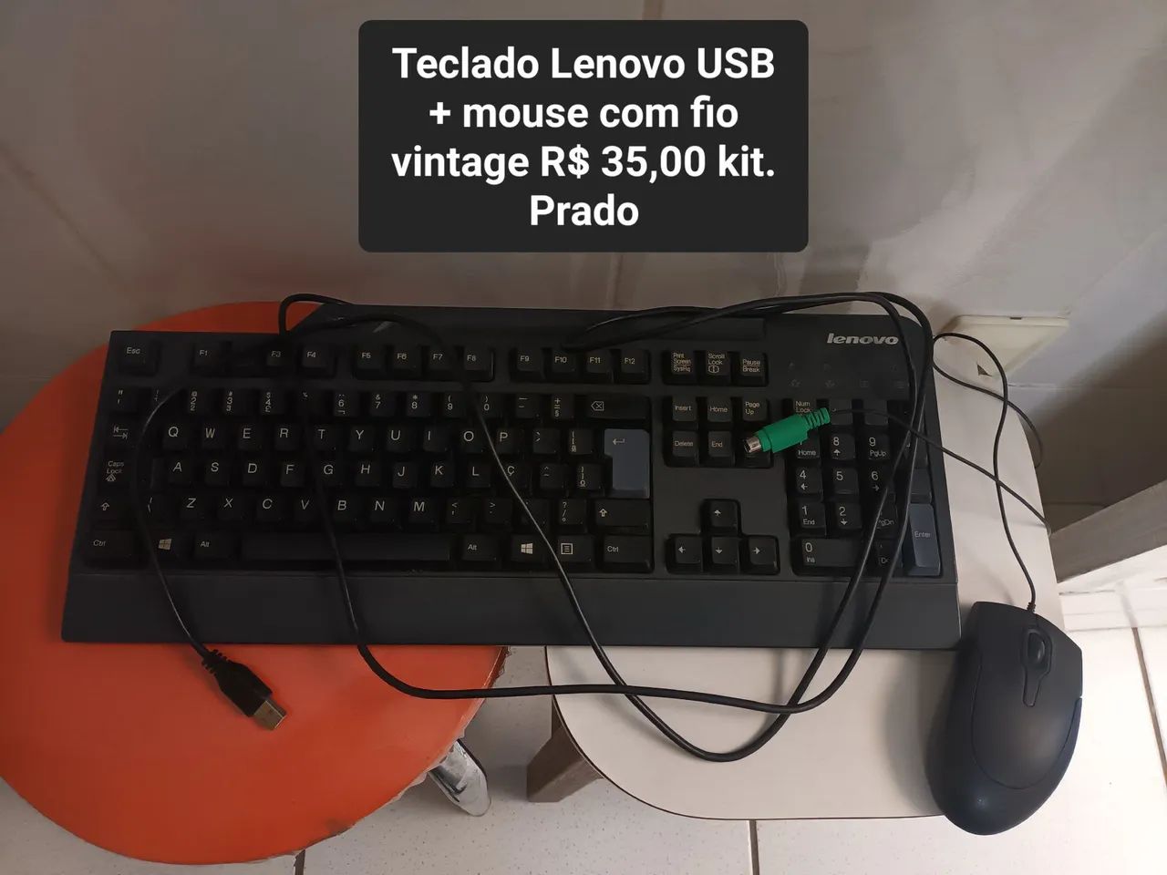 Teclado Lenovo USB + mouse com fio antigo 