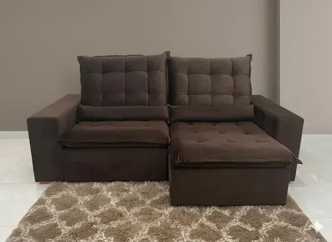 Sofá Retrátil Londres Marrom Veludo Premium | Frete Grátis