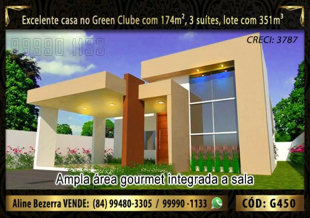 Linda casa no Green clube com 3 suítes, 174m de área construída e lote com 351m