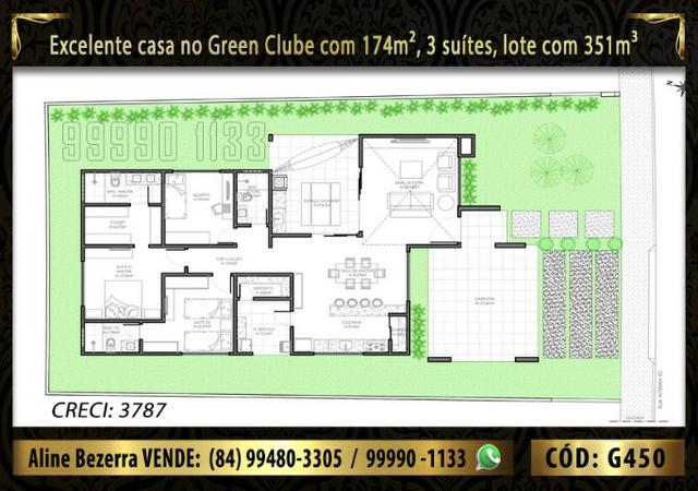 Linda casa no Green clube com 3 suítes, 174m de área construída e lote com 351m - Foto 2