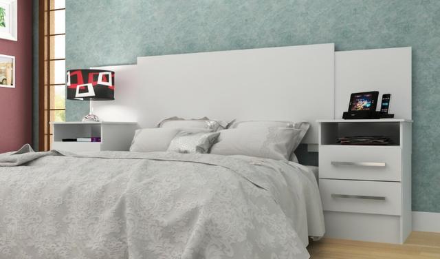 Cabeceira De Cama Extensível com Criado Mudo de 2 Gavetas - Branco - Foto 2