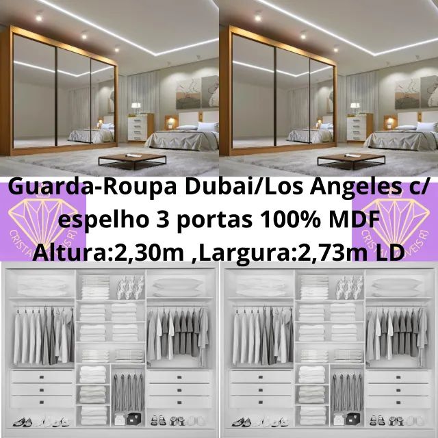 Guarda-Roupa Dubai/Los Angeles c/ espelho 3 portas