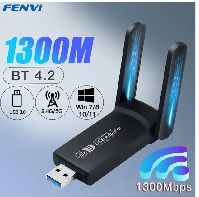 Adaptador Wi-fi usb 3.0 1300Mbps bluetooth 4.2