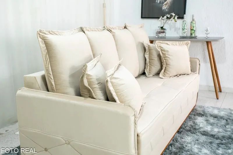 Sofá Bélgica Bege Veludo com Molas Bonnel 2.00m - Entrega Rápida e Frete Grátis!  - Foto 3