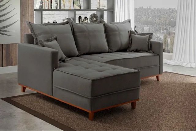 SOFÁ C/CHAISE MOLAS ENSACADAS VELUDO SURPREENDA-SE!!! R