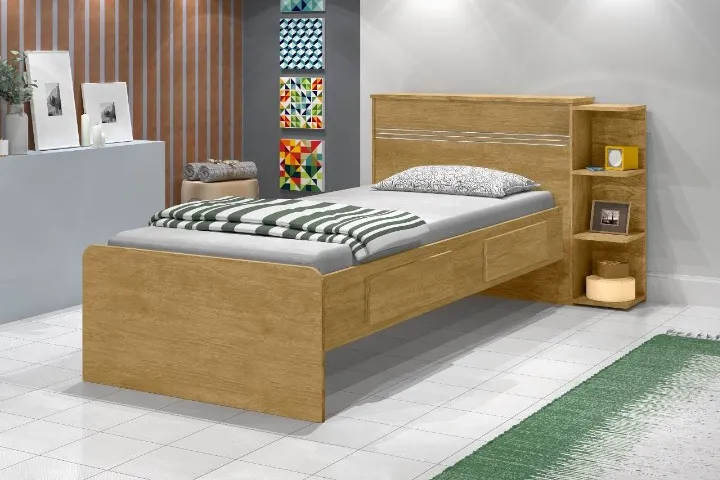 Cama Solteiro Bau Jade com Gavetas Nature J.A Moveis - Entrega Rápida!