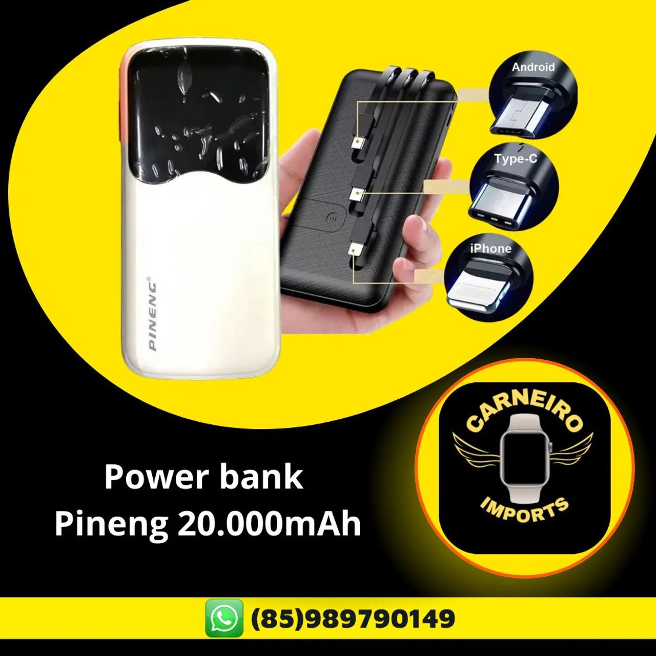 Power Bank Pineng 20.000mAh - Carregador Portátil