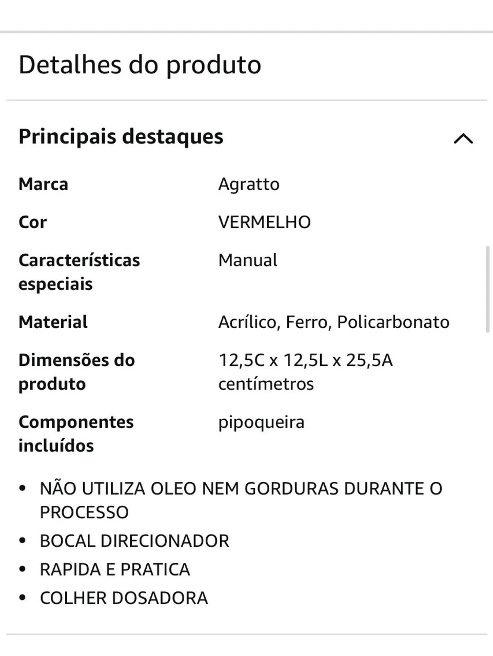 Pipoqueira Vermelha Agratto