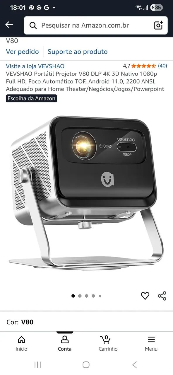Projetor vevshao v80