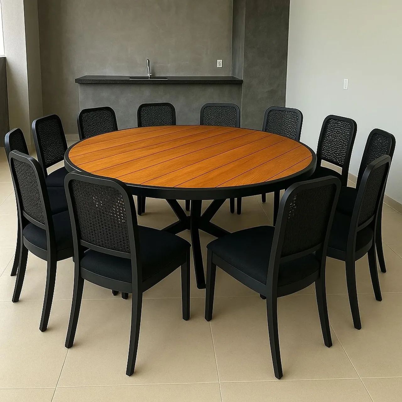 Mesa de jantar redonda em madeira - Foto 5