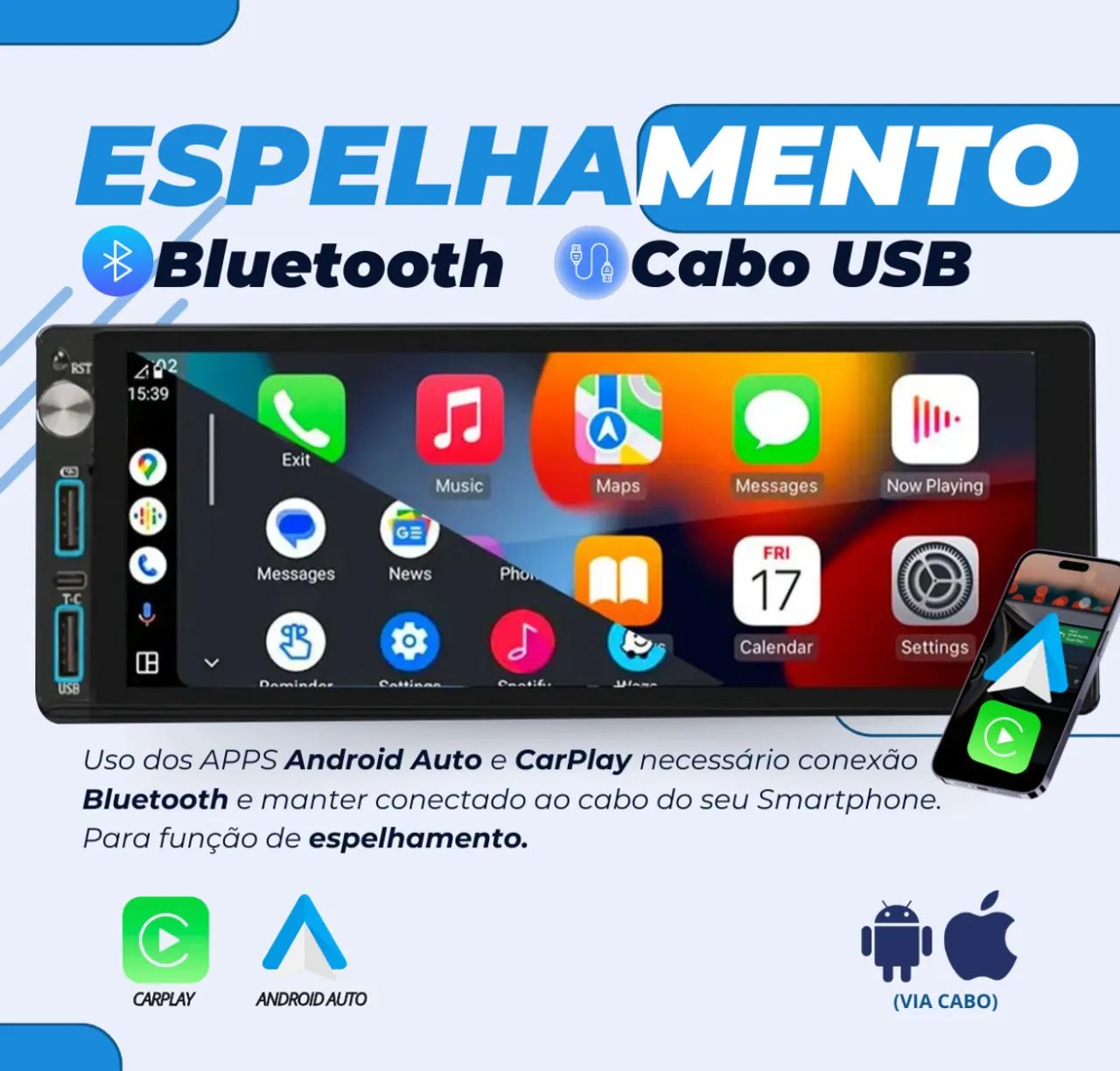 Central Multimídia MP5 RA-606 1 DIN Android Auto - Foto 3