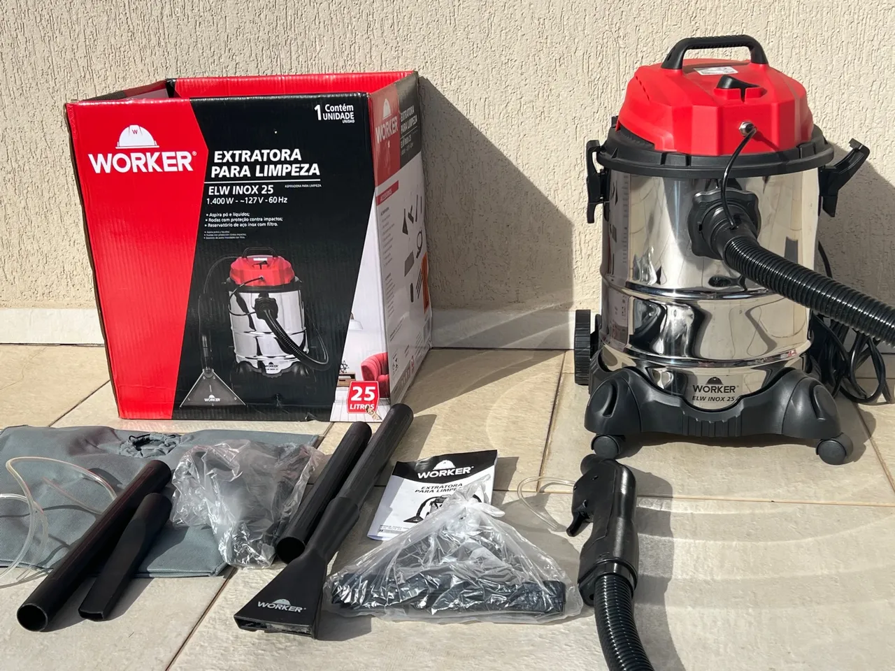 Novíssimo Aspirador de Pó Worker ELW INOX 25 Litros