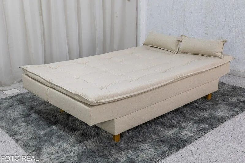 Sofá Cama Casal 180cm Linho Bege Sofá 3 Lugares - Foto 3