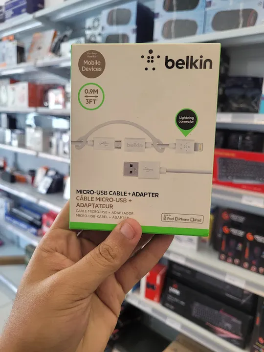 Cabo Micro USB + Lightning Adaptador Belkin F8J080BT03 WHT Branco - Loja Mega Tudo