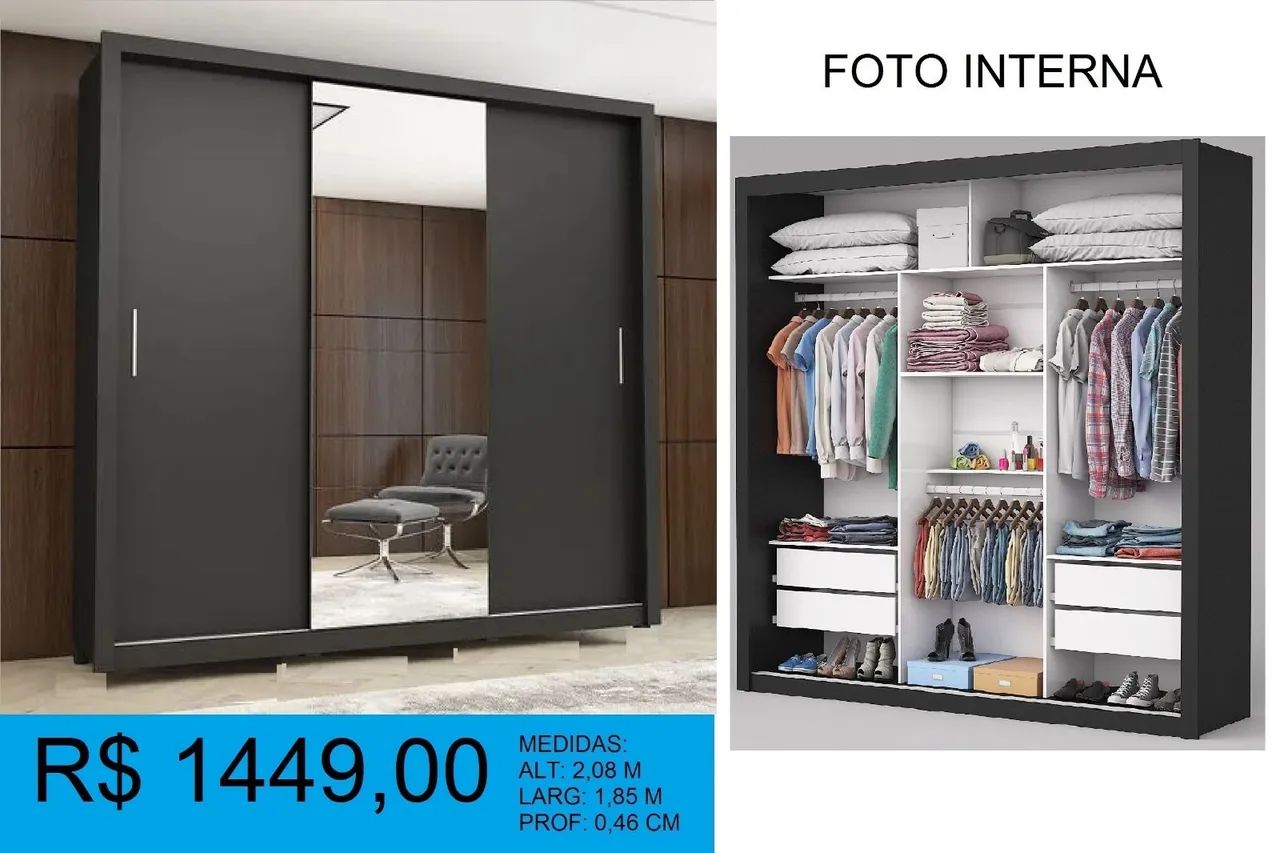Guarda roupa a pronta entrega, espelhado com portas de correr - Foto 3