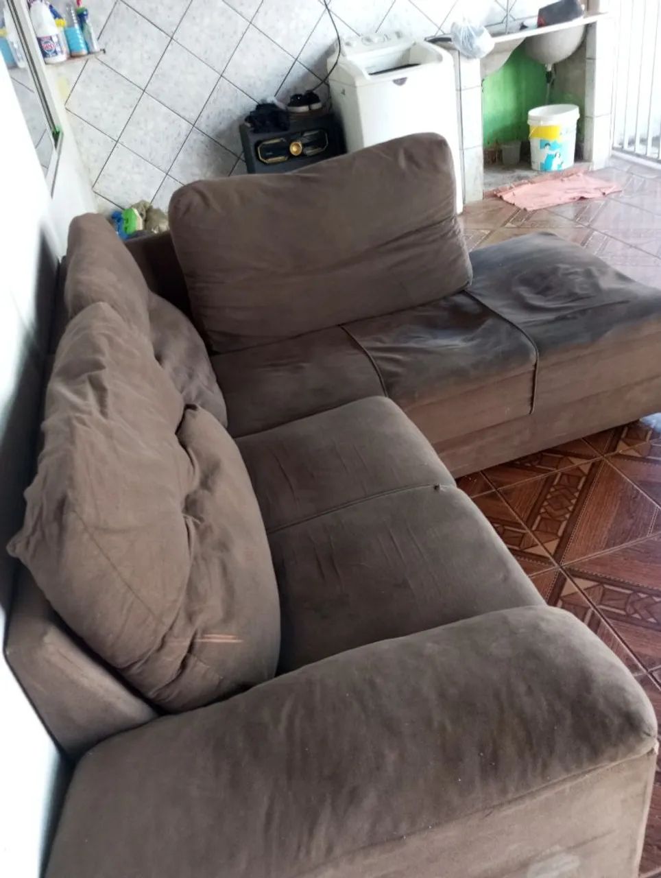 Sofá de Canto em Suede Marrom - Foto 2