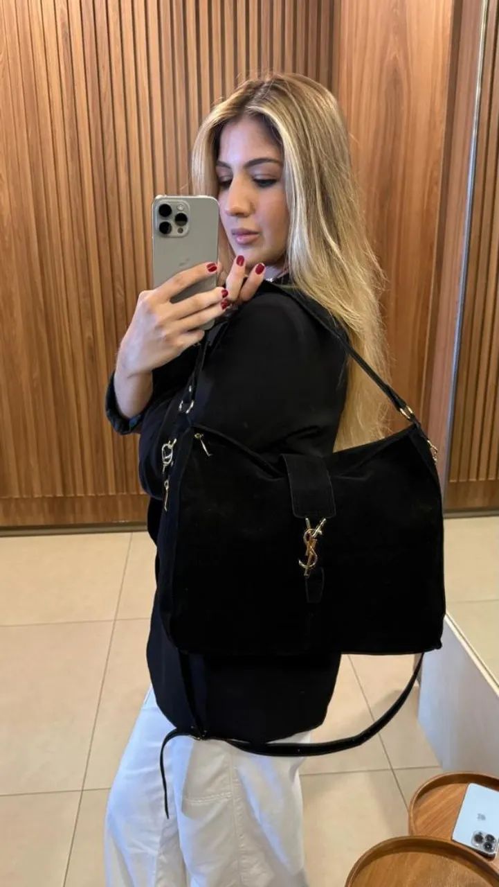 Bolsa de Ombro YSL Suede Black - Foto 2