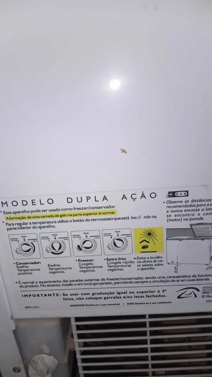 Freezer Electrolux dupla ação 