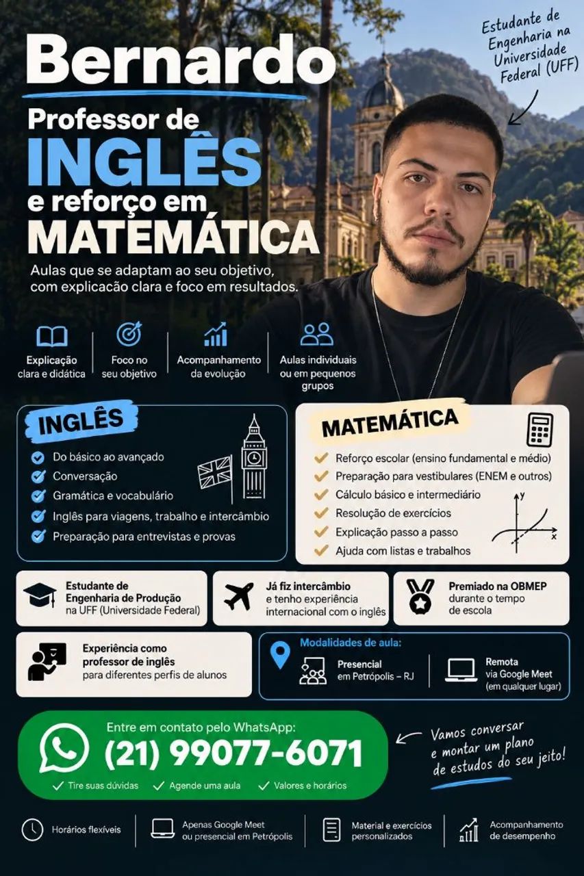 Aulas de inglês e matemática 