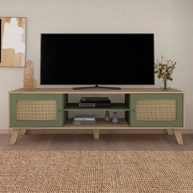 Rack para Sala e TV até 75 Polegadas com Telinha Palha 3D 180cm + Novo - Foto 5