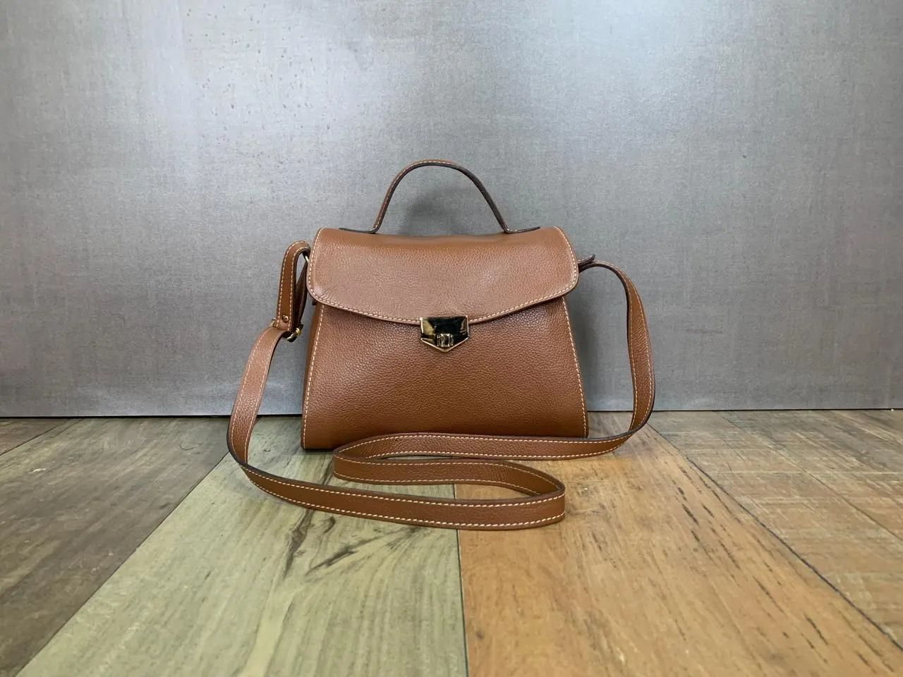 Bolsa couro legítimo marrom alça longa amarelle ref2416 - Foto 2