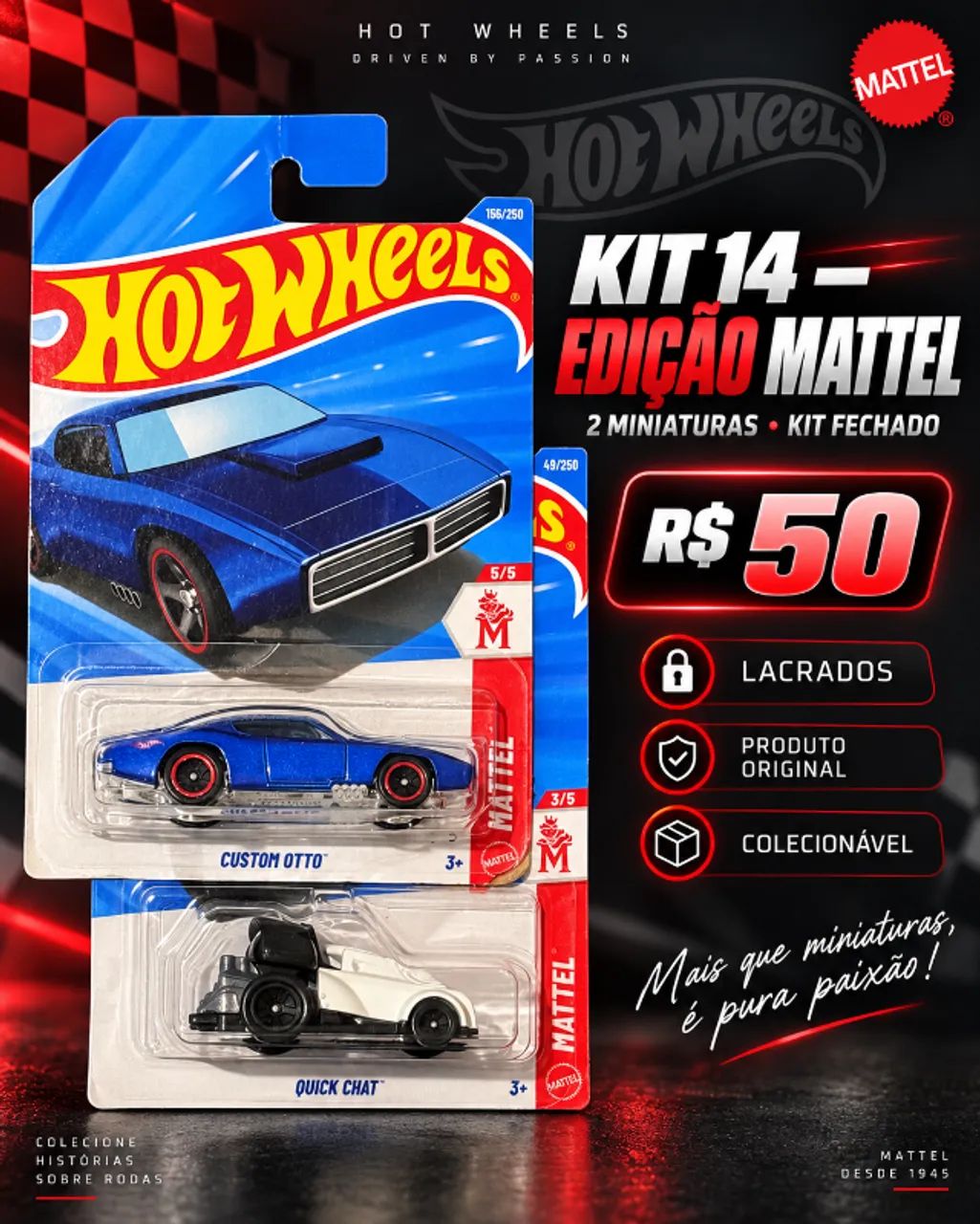 Kit 14 - Hot Wheels Custom Otto e Quick Chat 2 miniaturas