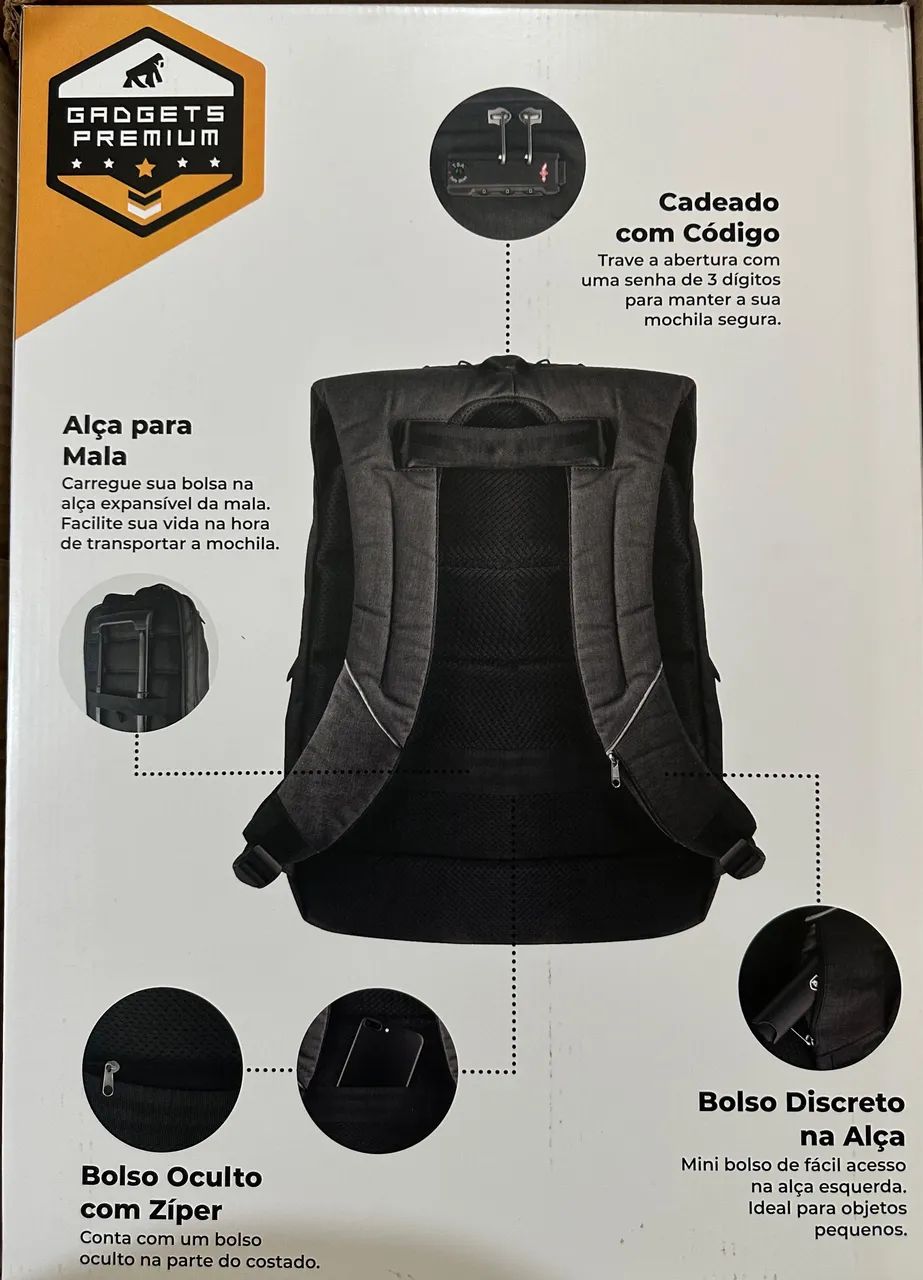 Mochila Locker Antifurto Gshield - Preta  - Foto 3