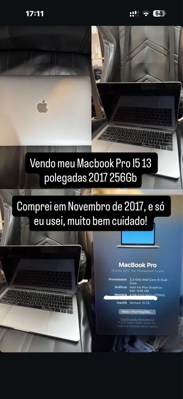 Macbook Pro 2017 13 polegadas 256 gb
