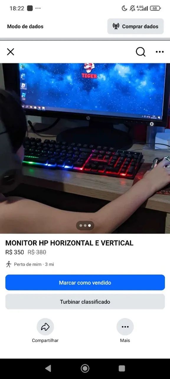 MONITOR HP HORIZONTAL E VERTICAL - Foto 3