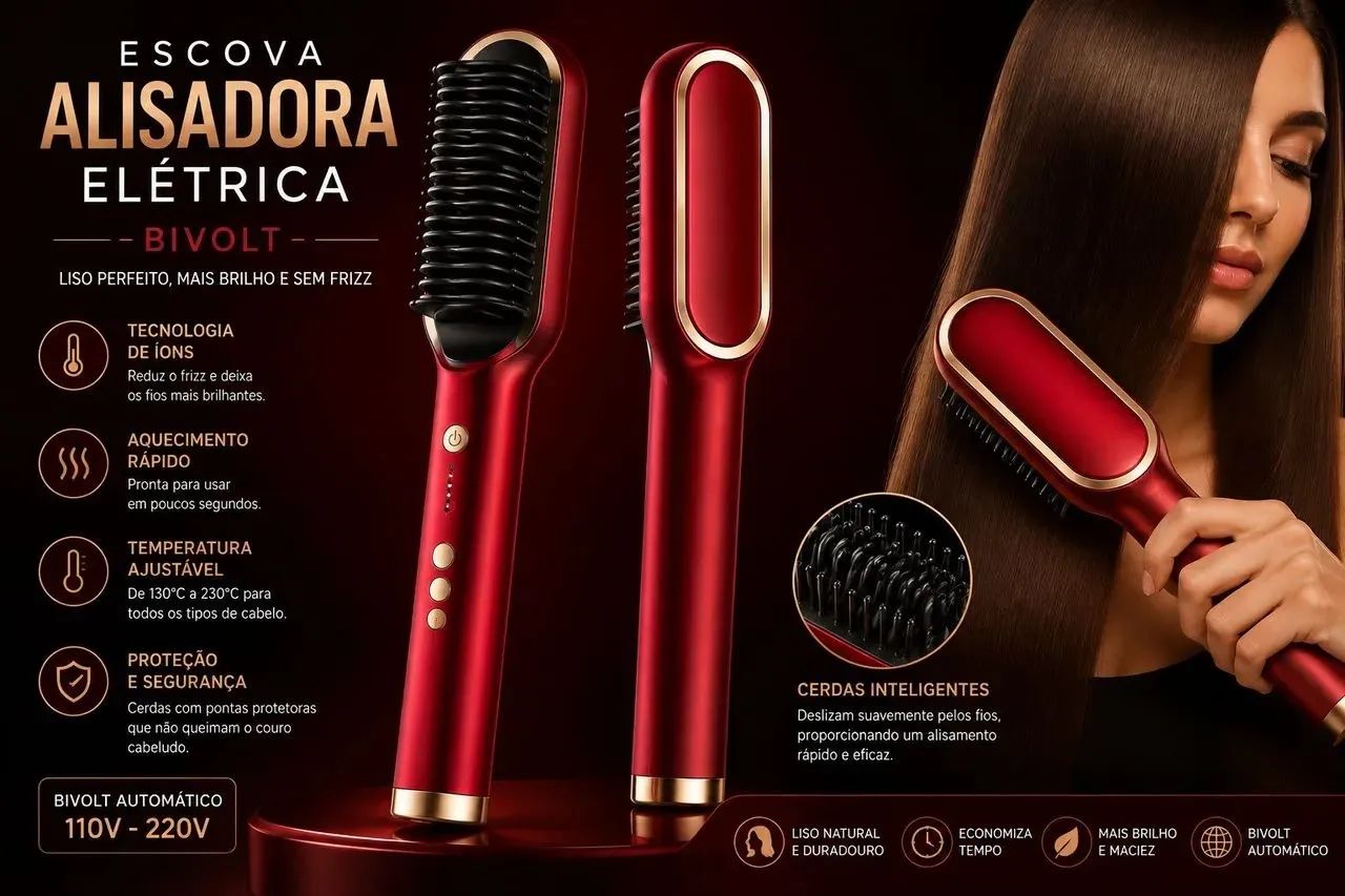 Escova Alisadora Elétrica Bivolt - Foto 3