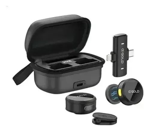 Microfone Lapela Sem Fio 2 em 1 Magnético AGOLD MCF-38 Type-C e Lightning Caixa Carregador