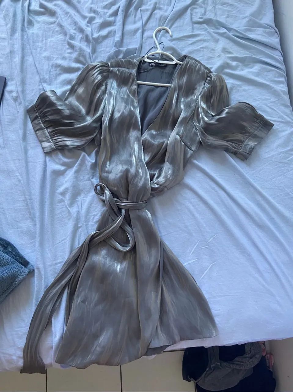 Vestido Zara Transpassado Prateado G