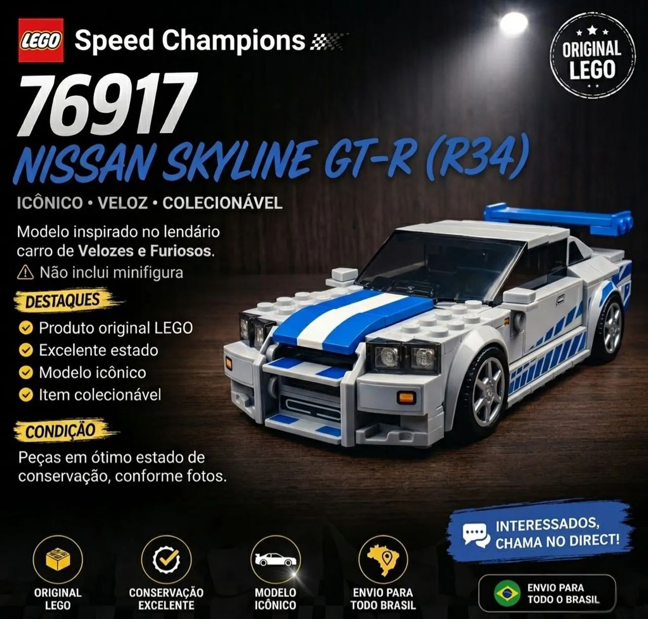 Nissan Skyline GT-R (R34) da linha LEGO Speed Champions (Set 76917