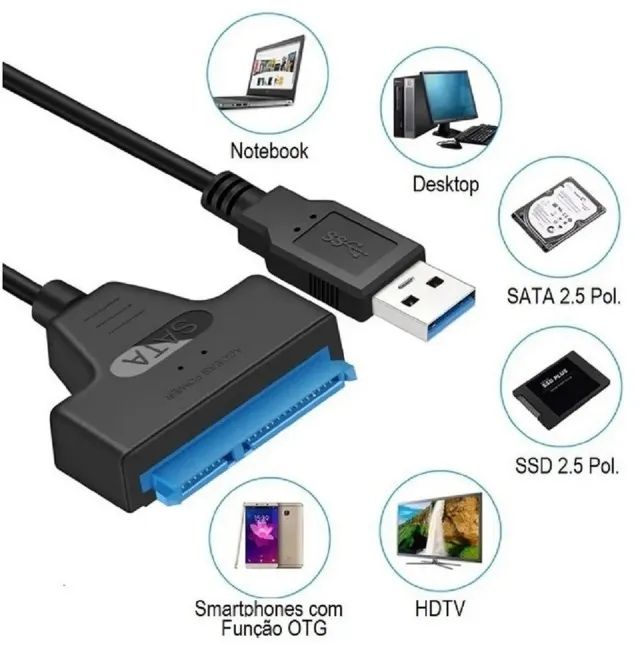 Cabo Adaptador Sata USB 3.0 para Hds de Notebooks e SSDs - Foto 5