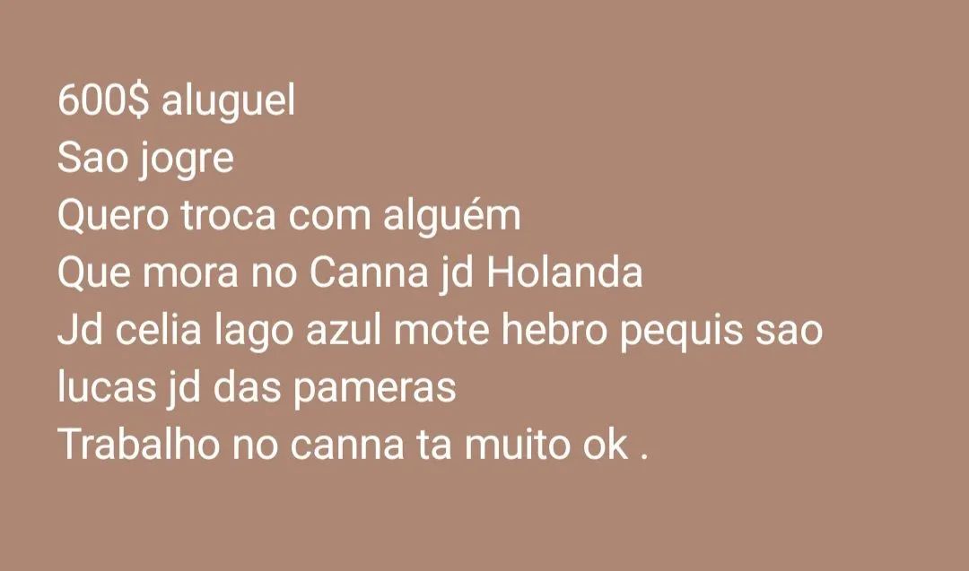 Troca casa com alguém que mora próximo canna