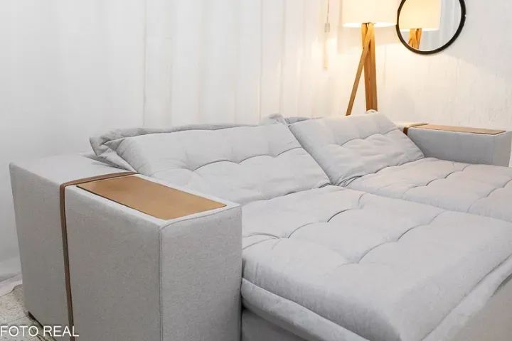 sofa cama retratil em linho 3 luagres - Foto 3