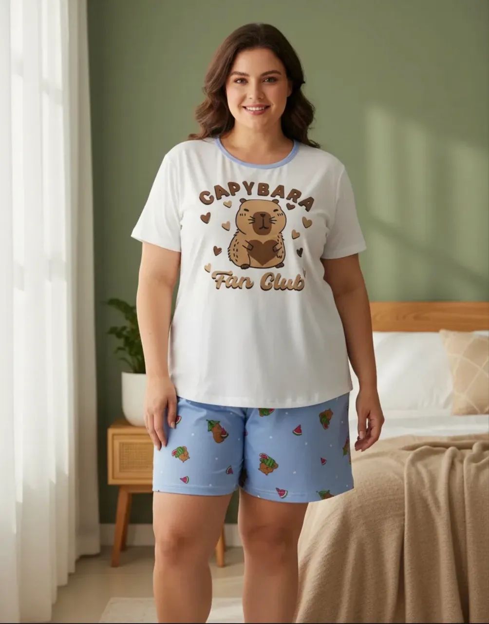 Pijama feminino curto em malha com elastano veste gg  - Foto 4