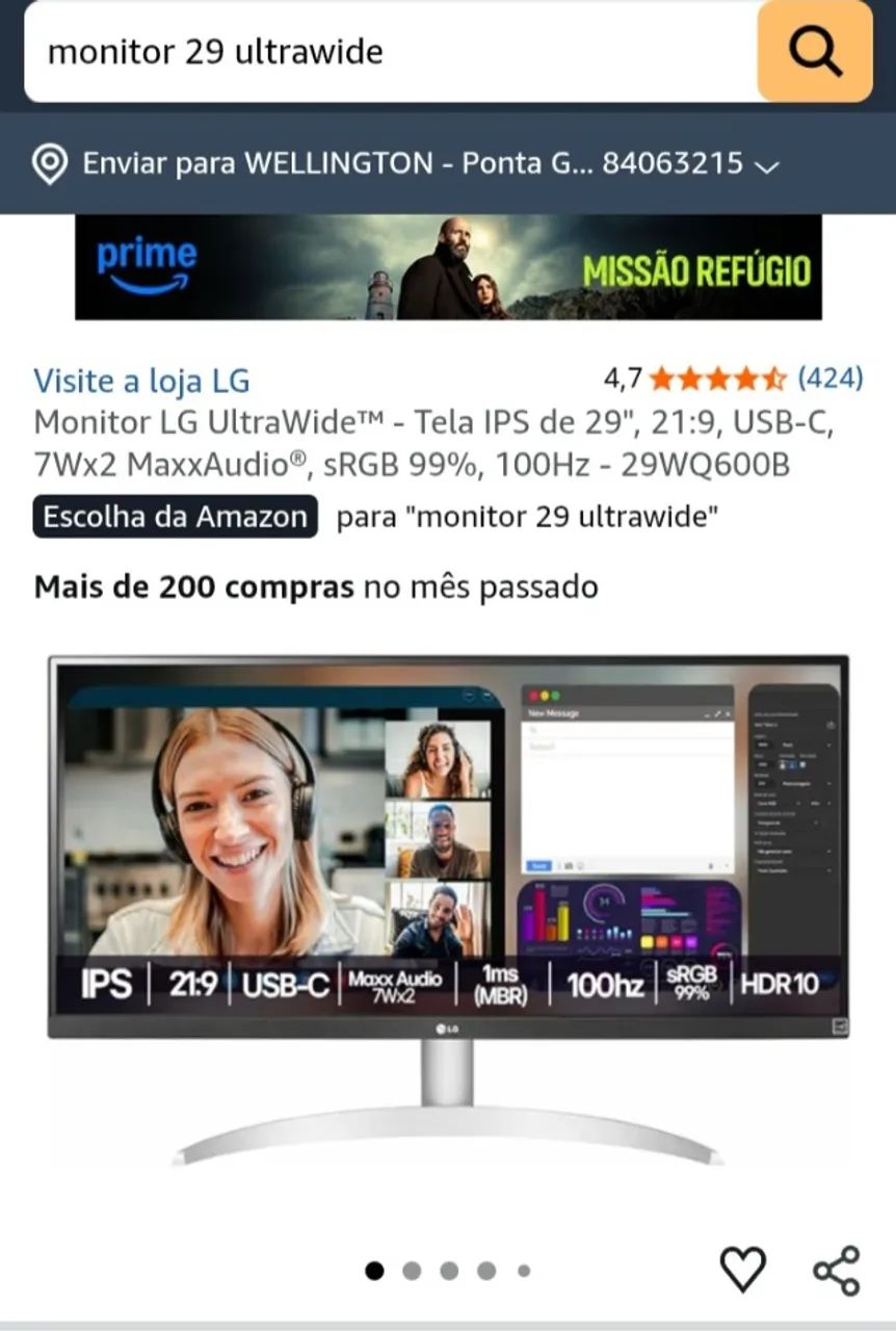Monitor ultrawide 29 polegadas 