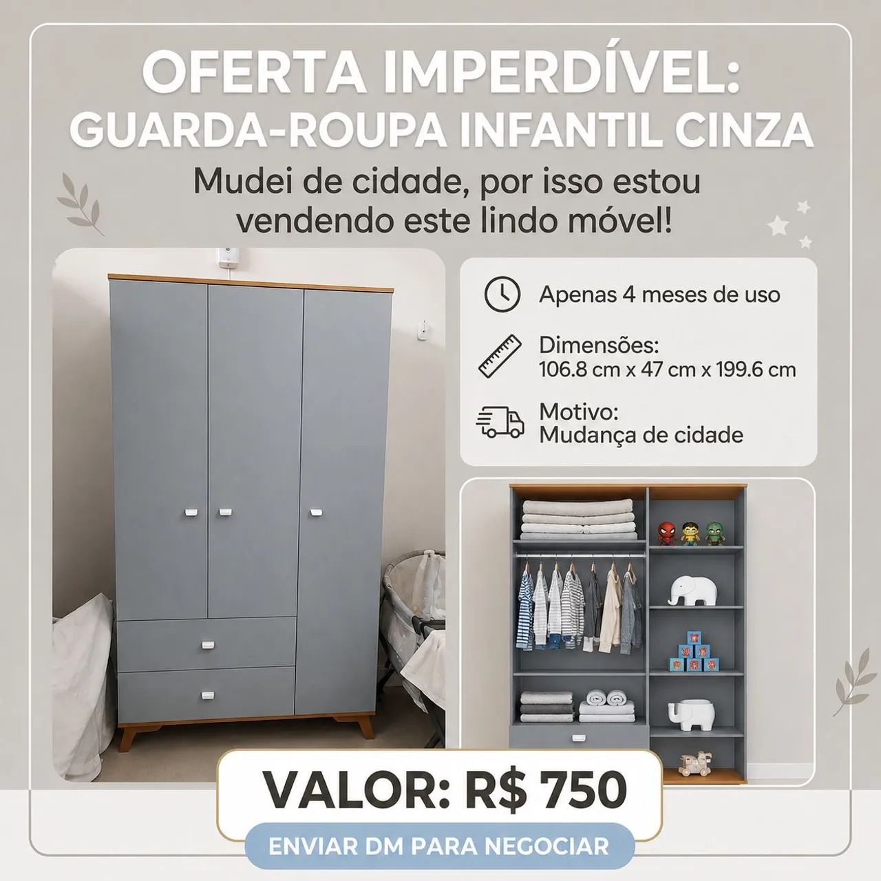 Guarda roupa infantil azul bebê 