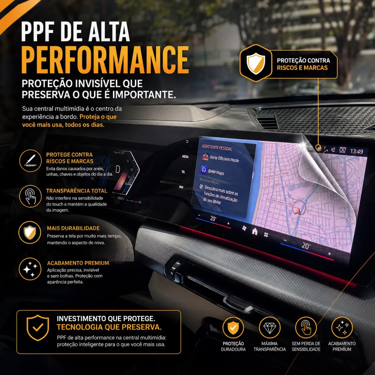 PPF BMW Central Multimídia - Proteção Premium (Fosco ou Brilho)!