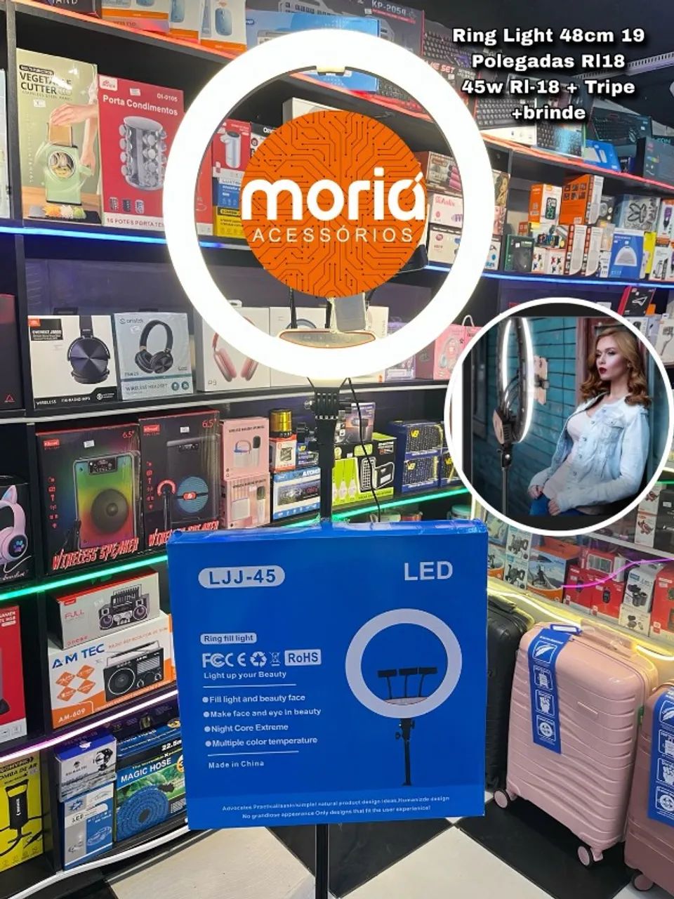 Ring Light 18 Polegadas 80w Tripé Controle LED Quente/Frio - Foto 2