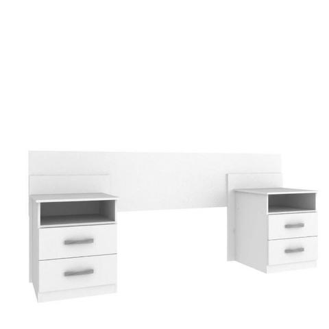 Cabeceira De Cama Extensível com Criado Mudo de 2 Gavetas - Branco