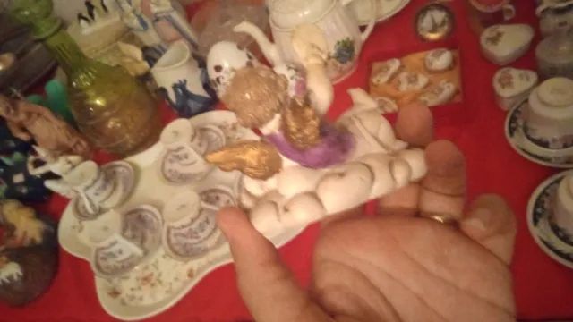Pomba espirito santo água benta anjinho anjo porcelana ovo porta joia e caneca antiguidade - Foto 4